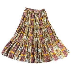 Vintage 100% Cotton Bonjour Patchwork Multicolored Tiered Maxi Skirt Size Large
